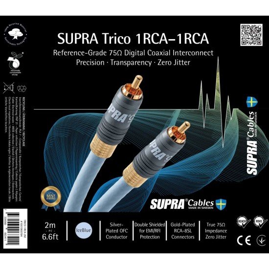 Supra TRICO 1RCA-1RCA DIGITAL 2M – Cavo Digitale Coassiale S/PDIF 75 Ohm Supra TRICO 1RCA-1RCA DIGITAL 2M – Cavo Digitale Coassiale S/PDIF 75 Ohm
