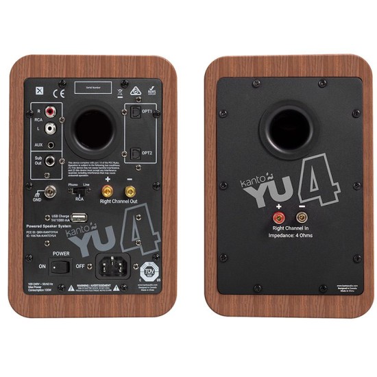 Kanto Audio YU4 – Diffusori Attivi Bluetooth aptX con Ingresso Phono MM, 70 W RMS / 140 W di Picco (Coppia)