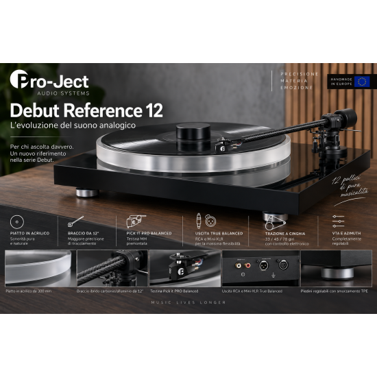 Pro-Ject Debut Reference 12 – Giradischi Hi-Fi con Braccio da 12” e Pick it PRO Balanced